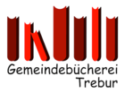 Das Logo zeigt 7 Bücher in der Draufsicht von oben in unterschiedlichen Rottönen und den Schriftzug Gemeindebücherei Trebur