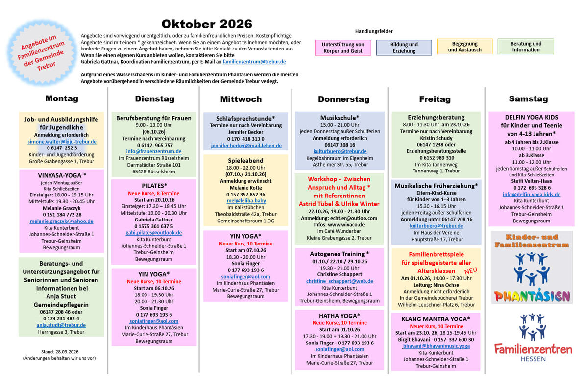 In diesem Bild Datei finden Sie Angebote im Familienzentrum Trebur für Oktober 2026