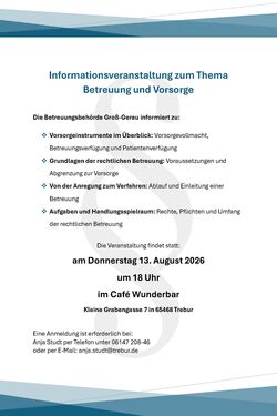 Informationsveranstaltung zum Thema Betreuung und Vorsorge