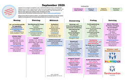 Das Bild zeigt tabellarisch die Angebote im Familienzentrum Trebur für September 2026