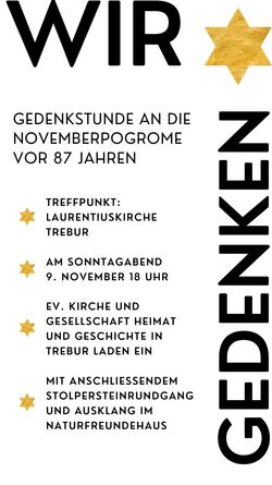 Gedenkstunde an die Novemberpogrome vor 87 Jahren