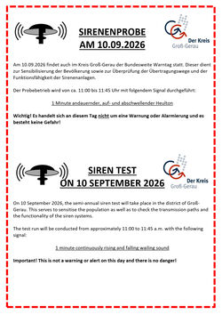 Sirenenprobe | Bundesweiter WARN-Tag am 10. September 2026