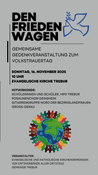 Info-Flyer zum Volkstrauertag 2025 Das Bild zeigt die Daten für die Gemeinsame Gedenkveranstaltung zum Volkstrauertag 2025