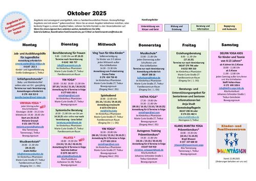 Angebote im Familienzentrum Trebur für Oktober 2025