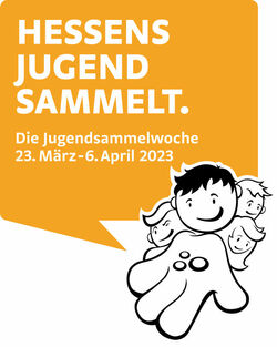 Das Bild zeigt das Logo Jugendsammelwoche Hessen. Abgebildet ist ein gezeichneter Junge der in der Hand geld hat.
