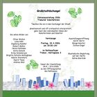 Informationen über die Jahresausstellung. Die gesamten Informationen sind im Pressetext vorhanden. Sie werden in der Grafik mit grünen Elementen und Blättern präsentiert.