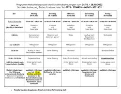 Programm Herbstferienprojekt der Schulkindbetreuungen vom 24. bis 28. Oktober 2022