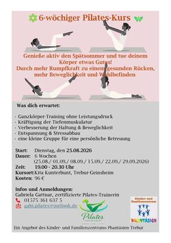Das Bild ist ein Flyer zum 6-Wöchigem Pilateskurs, den Text entnehmen Sie aus der Nachricht