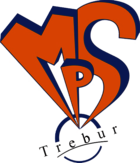 Das Bild zeigt das Logo der Mittelpunktschule Trebur: Die Buchstaben MPS in Orange mit dem Schriftzug Trebur darunter