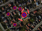 Luftbild der Sperrung Teilstück Adolf-Reichwein-Weg und Julius-Leber-Straße